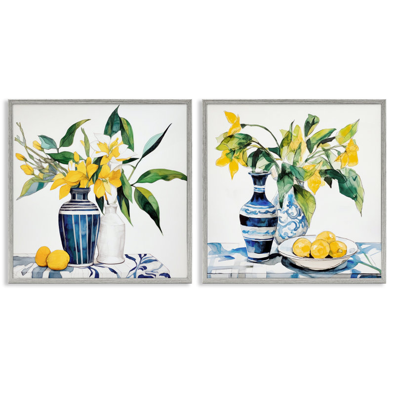 Ensemble de 2 giclées encadrées "Lemon Blooms", par Ray Powers, Estampe numérique Farmhouse, H 12 po x l 12 po