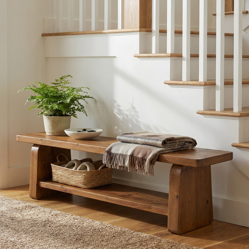 63" Solid Wood Bench, Entryway Shoe Bench With Storage