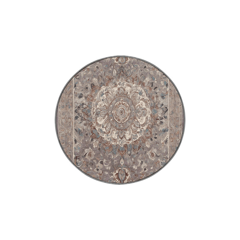 Machine Washable Gray Area Rug, Round 3'