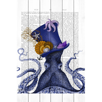 « Octopus Nautical Hat »-impression d’art textuel sur bois
