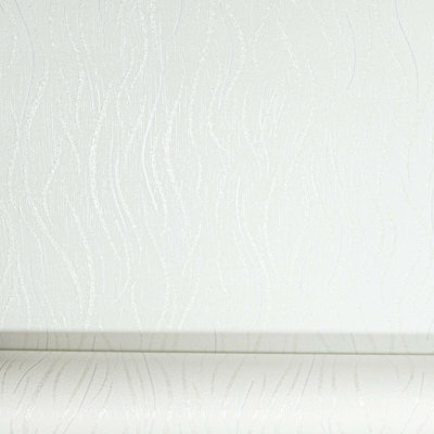 Evenezer Plain Wave Stripe Textured Vinyl 10m x 53cm Glitter Wallpaper Roll