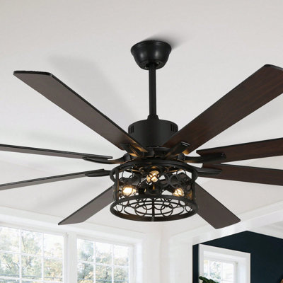 Mazie 72 Inch Industrial Caged Ceiling Fan with Remote, 6-Speed Dual Finish Blades Reversible Ceiling Fan For Living Room