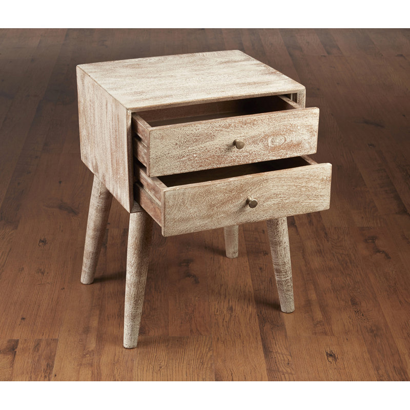 Weathered Sand Solid Wood Two Drawer Side Chest