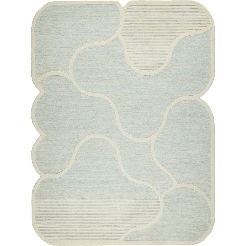 Shell Hand Tufted New Zealand Wool Blue/Ivory Area Rug, 10'X14'