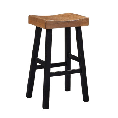 Tabouret en bois massif de 2 pièces, H 29 po, transitionnel, siège en chêne / noir pour le salon principal 29 po traditionnel