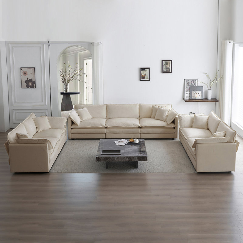 Ensemble de canapé surdimensionné 3 pièces avec deux sièges deux places et un canapé trois places, Beige