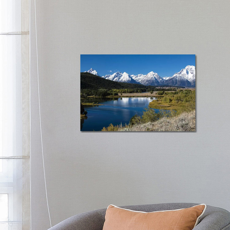 River with Mountain Range in the Background, Teton Range, Grand Teton National Park, Wyoming, USA 1 Piece Wrapped Canvas Wall Art