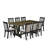 7 Piece Mid Century Dining Set - Distressed Jacobean Top Dining Room Table with Trestle Base and 6 Shitake Linen Fabric Dining Chairs - Wire Brushed Black Finish-551626454-616763302
