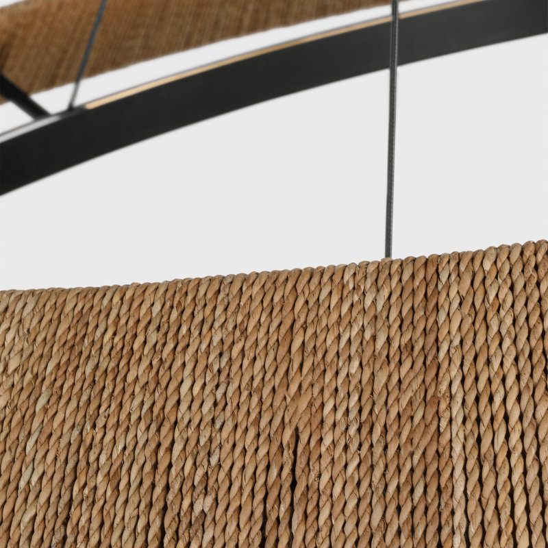 Sean Lavin Noa Large LED Ring Chandelier in Bronze with Washed Black Sea Grass shade, 142" H x 50.5" W x 50.5" D, Oak, Bronze