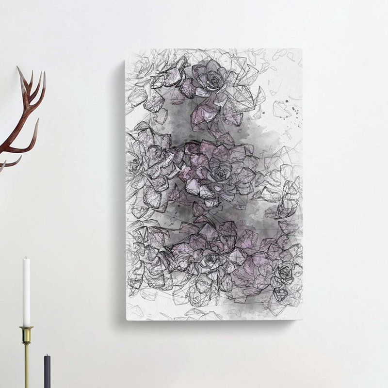 Pretty Purple Succulent Plants In Abstract - Wrapped Canvas Print, 91cm H x 60cm W x 3cm D
