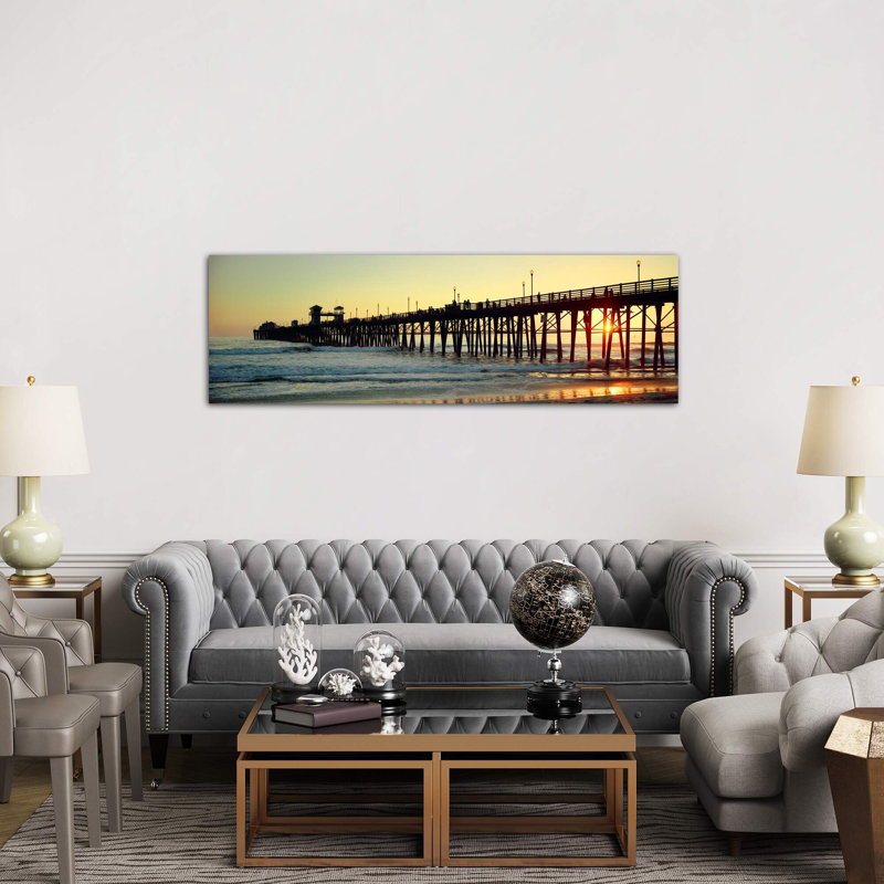 Pier In The Ocean At Sunset Oceanside, San Diego County, California, Usa by Panoramic Images - Wrapped Canvas Panoramic Print