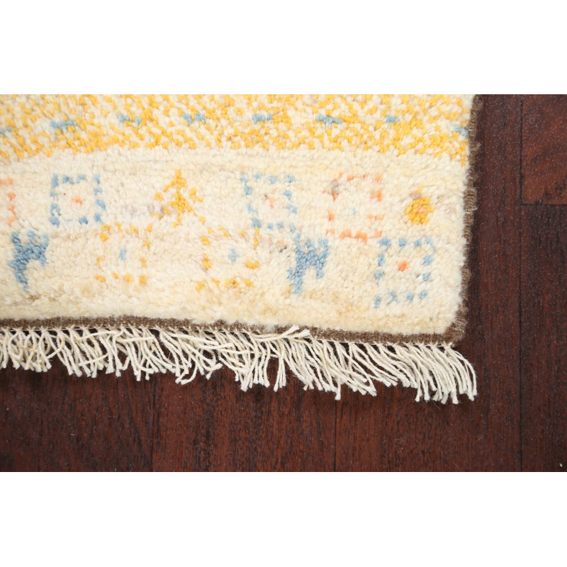 Tapis ivoire en laine noué à la main de conception unique 1 pi 3 po Odeya