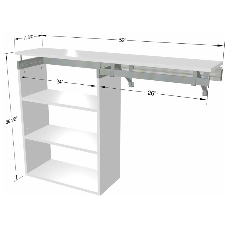 Tablette simple à suspendre avec casier, Blanc, 36,50 po x 52 po x 12,25 po
