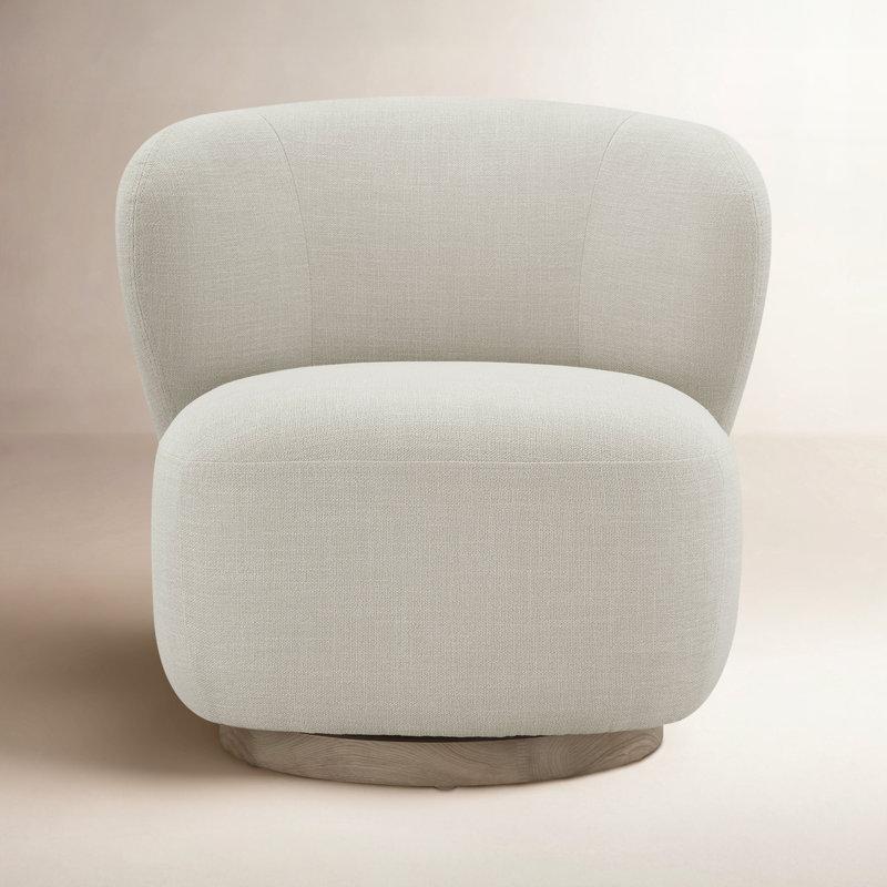 Avalene Nanni Upholstered Swivel Barrel Chair, Effie Linen Performance Linen