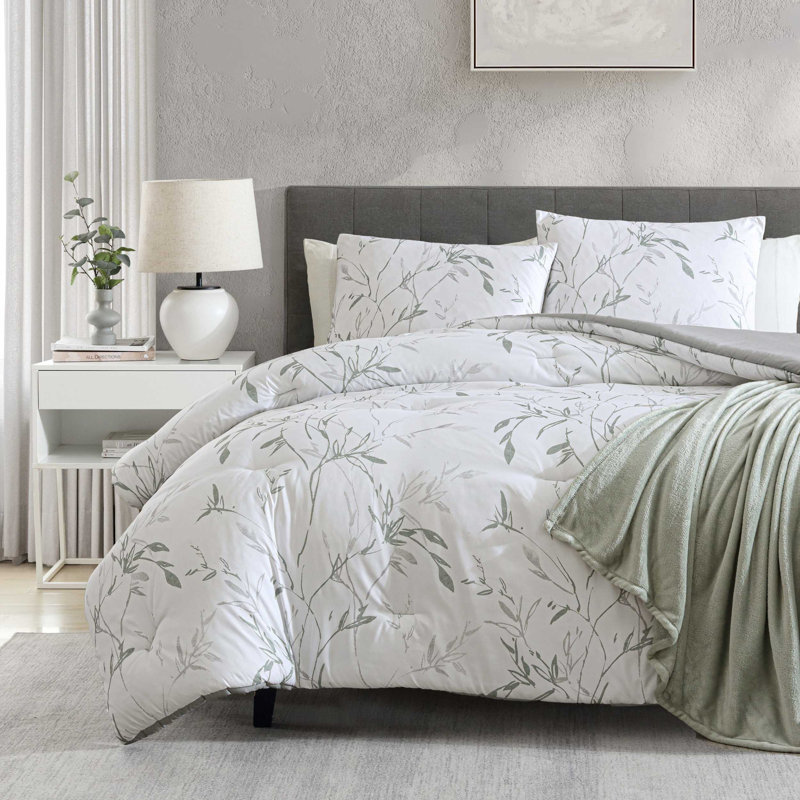 Ensemble d'édredon Kenneth Cole, Vert/blanc, Édredon pour lit simple + 1 taie décorative stan
