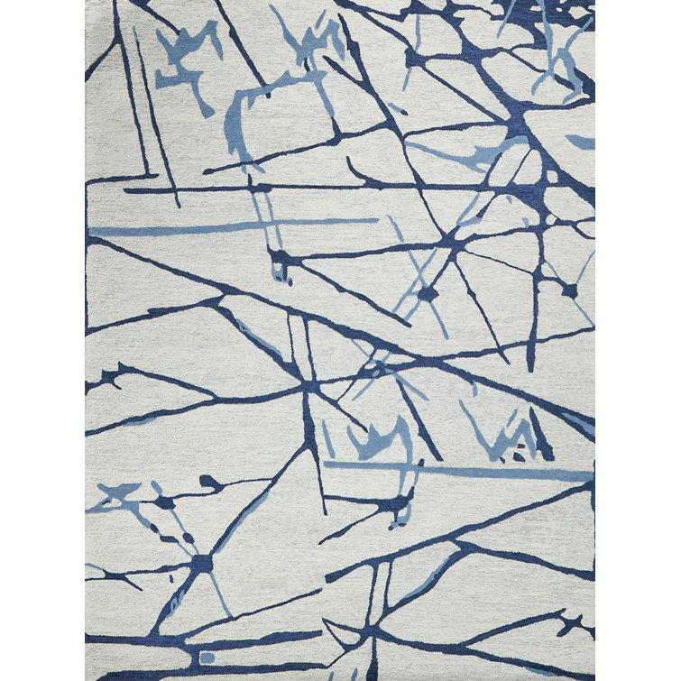 Mystic Rectangle Abstract Hand Tufted Wool Area Rug in Navy
