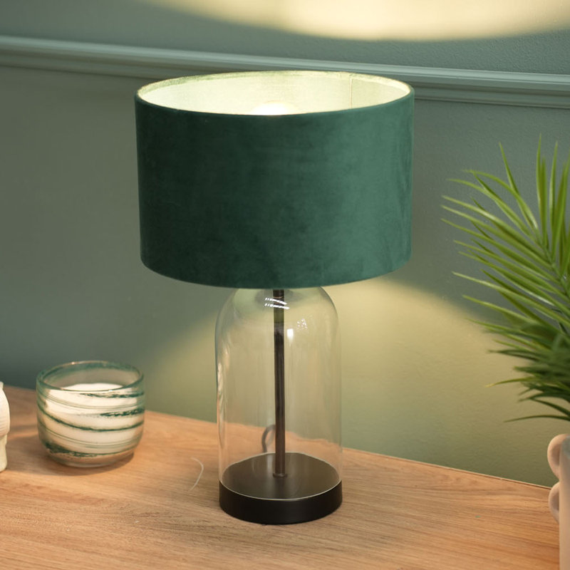 Glass Desk Lamp, Forest Green, Black, 38.5" H x 19" W x 19" D