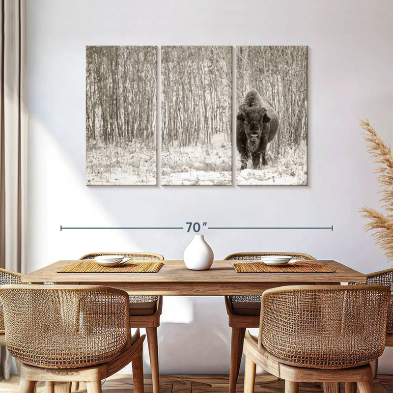 Bison Brampt dans la forêt d'hiver, H 36 po x l 57 po
