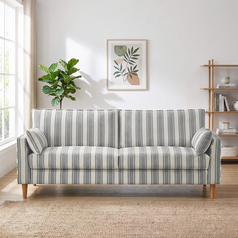 80.71'' Striped Fabric Upholstered Sofa, Gray
