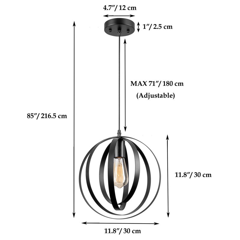 Luminaire suspendu sphère 1 lumière, noir, Noir