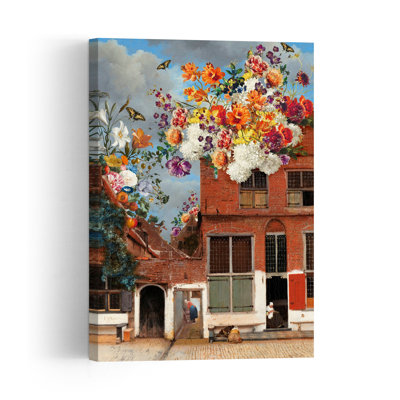 Whimsical Dutch Blooms Colorful Surreal Vibrant Butterfly Architecture Flower Wall Art Print 1 Piece Wrapped Canvas Wall Art