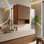 Armoire de rangement murale rayée pour salle de bain avec portes, tablette, compartiment ouvert - Rangement au-dessus de la toilette