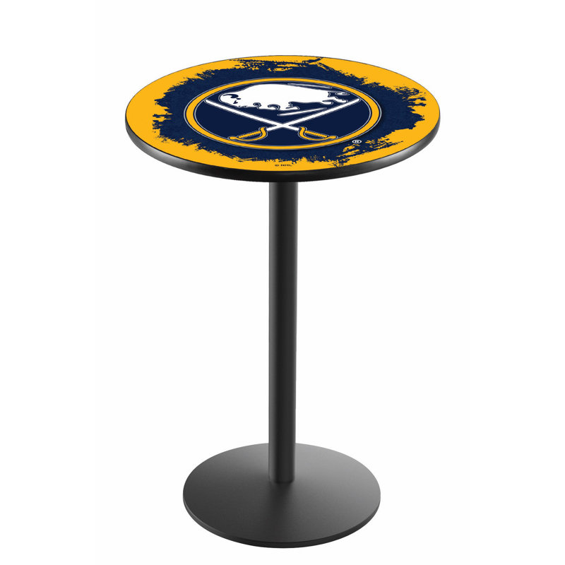 NHL Round Metal Base Dining Table, Black Wrinkle, Buffalo Sabres