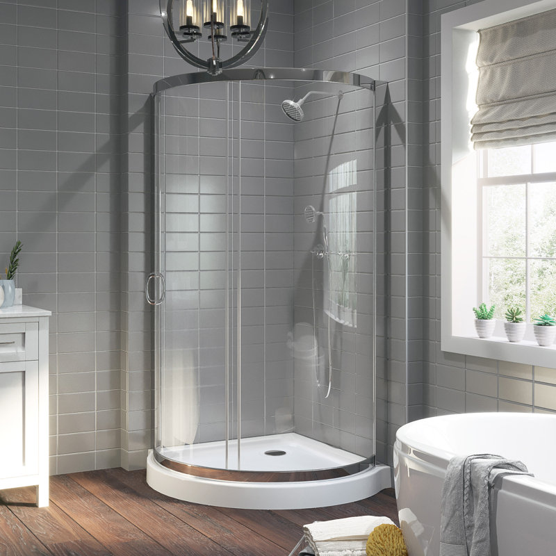 Ensemble de douche en coin rond en chrome avec porte coulissante transparente et base de douche Breez L 40 po x l 40 po x H 77 po (murs non inclus)