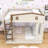 Wooden Bunk Bed with Trundle, Hooks and Side Shelves-1385674231-1385674124
