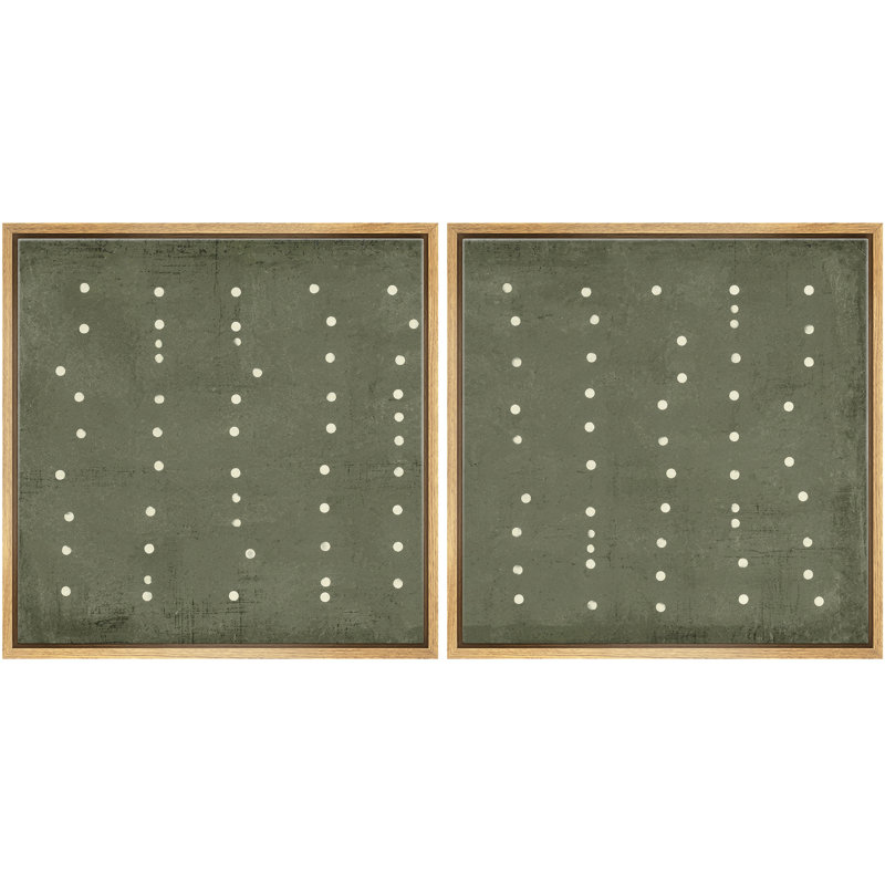 «Minimal Dot Grid», ensemble de motifs géométriques verts encadrés sur toile pour la chambre principale, Natural Framed