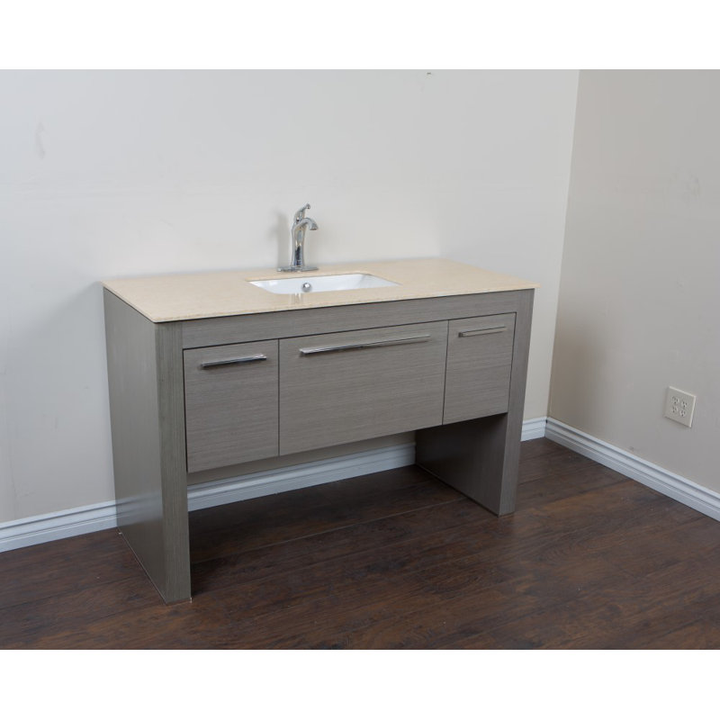 Arles 55.3'' Single Bathroom Vanity with Marble Top, Gray/Cream