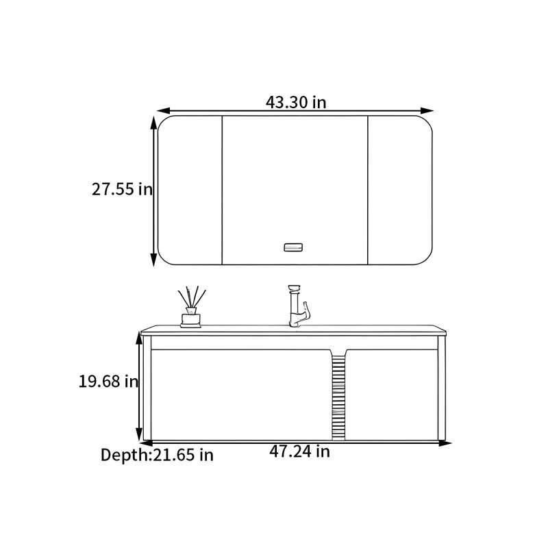Modern Style Bathroom Cabinet, Cream, 19.68" H x 47.24" W x 21.65" D