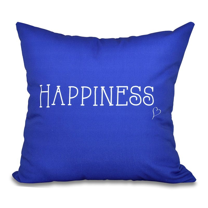 Housse de coussin carrée Happiness, H 16 po x l 16 po, Bleu