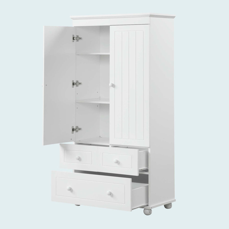 Grande armoire de rangement avec trois tiroirs pour la salle de bain / bureau, Blanc / Blanc