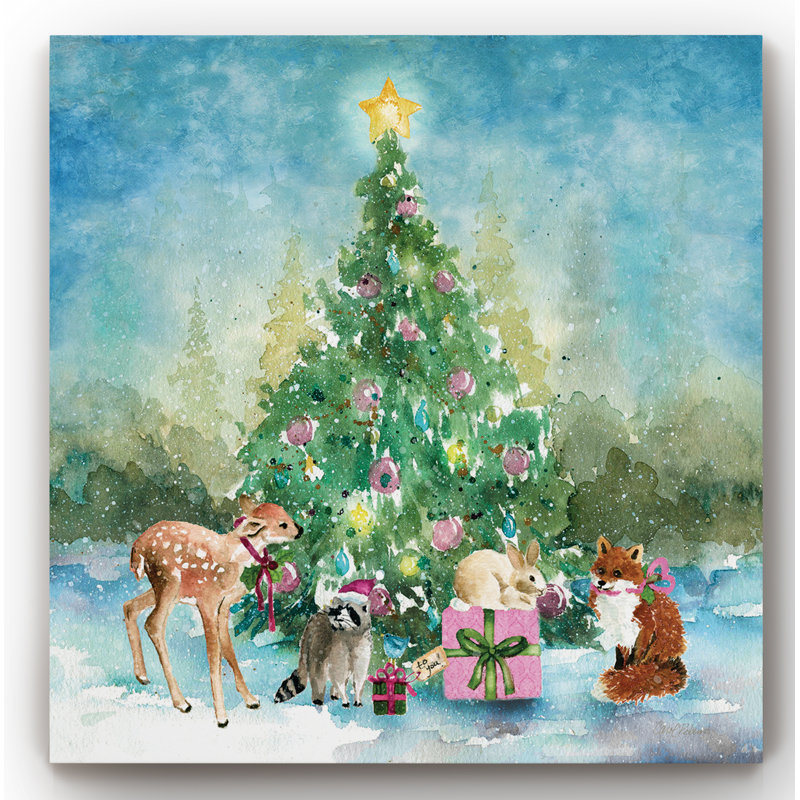 « forestières de noël », peinture, H 24 po x l 24 po x P 1 po, Toile tendue