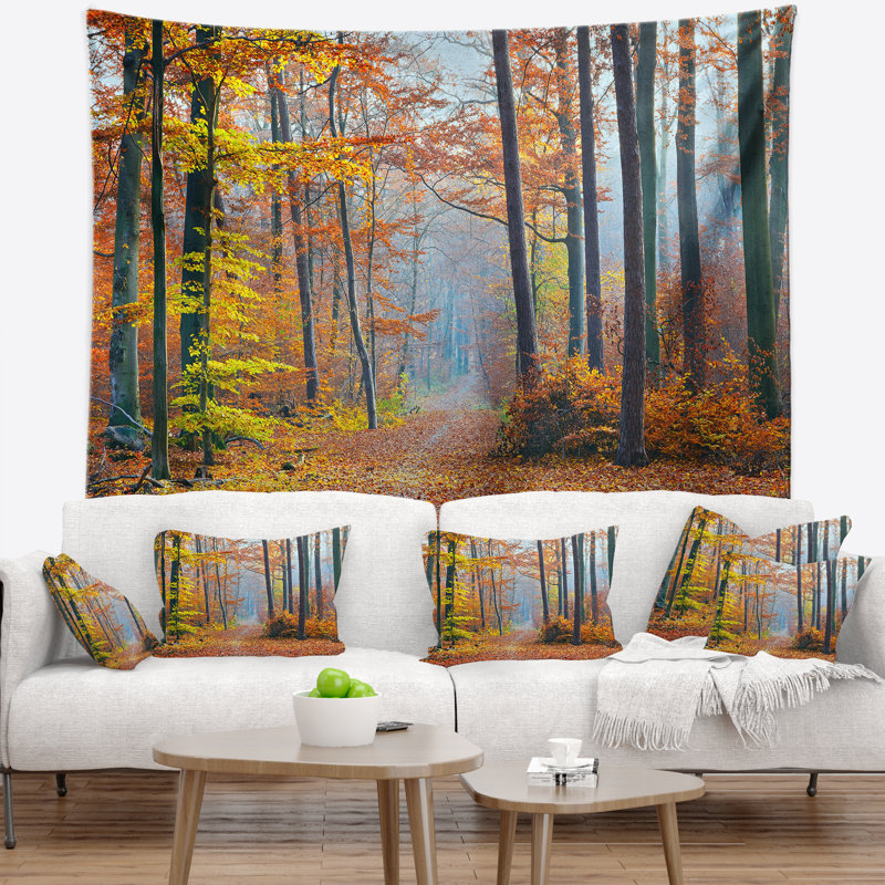 Tapisserie de chute de bois orange vert Landscape, H 32 po x l 39 po