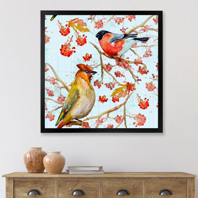 " Two Birds On Branches During Autumn " Painting Print