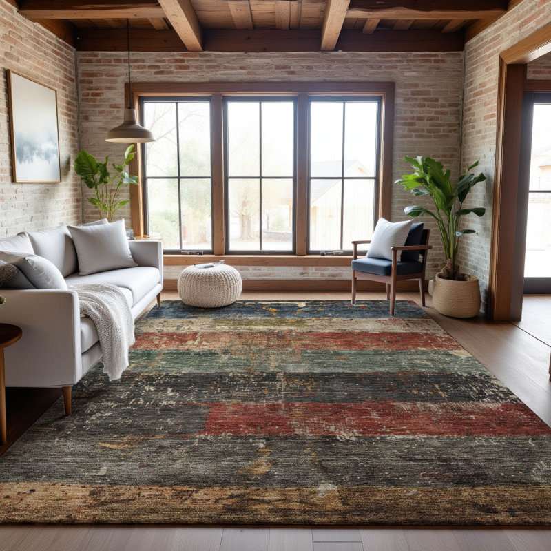 Premium Machine Washable Jessie AMF1198 Stripes Rug, Rectangle 9 pi x 12 pi