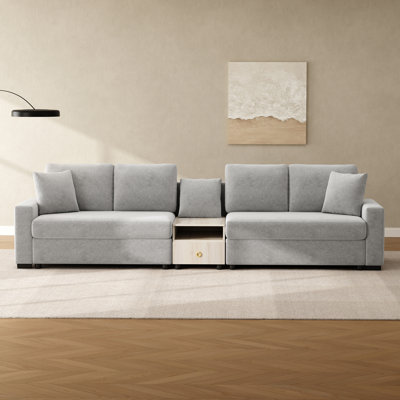 Canapé modulaire rembourré de 127,9 po avec accoudoirs de rangement et console centrale pour le salon