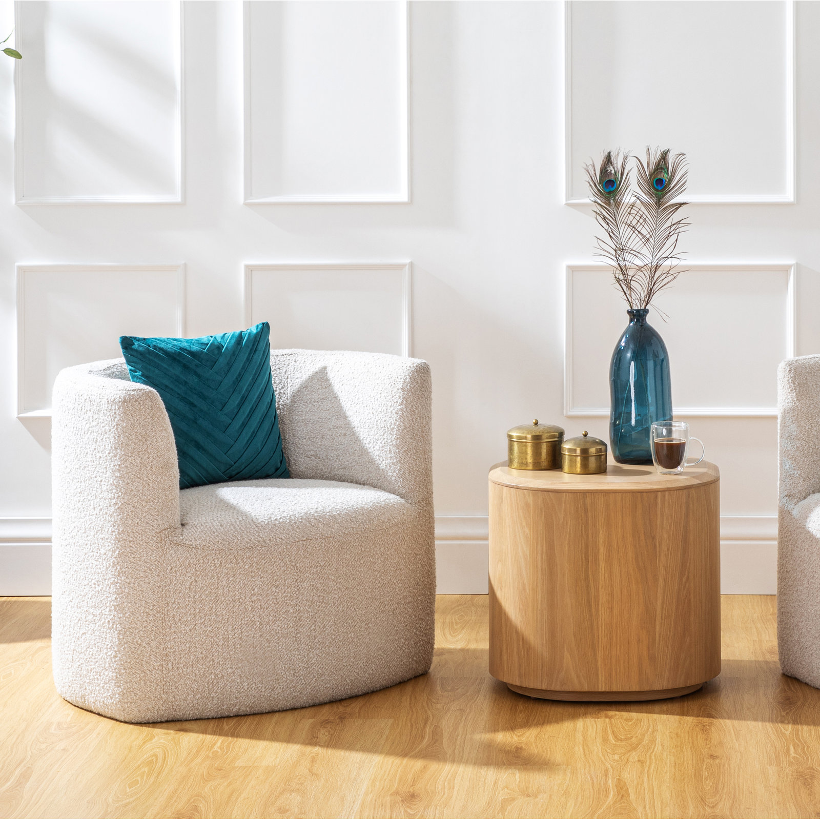 Brookport Boucle Upholstered Barrel Chair, Ivory Boucle