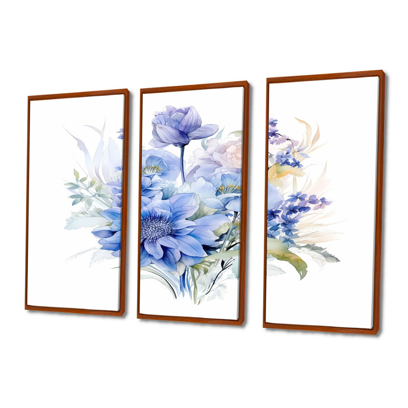 Keila - Ensemble de décorations murales Bouquets assortis, Cadre flottant brun, H 40 po x l 60 po x P 1 po