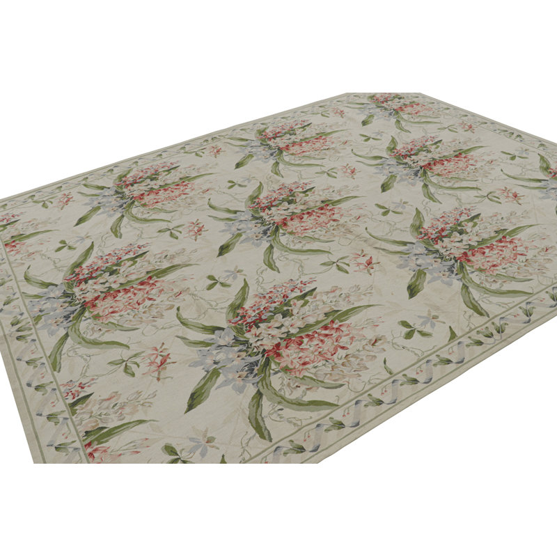 Rug & Kilim’S Tudor Style Rug In White And Cream With Floral Patterns, Rectangle 7'11" x 10'2"