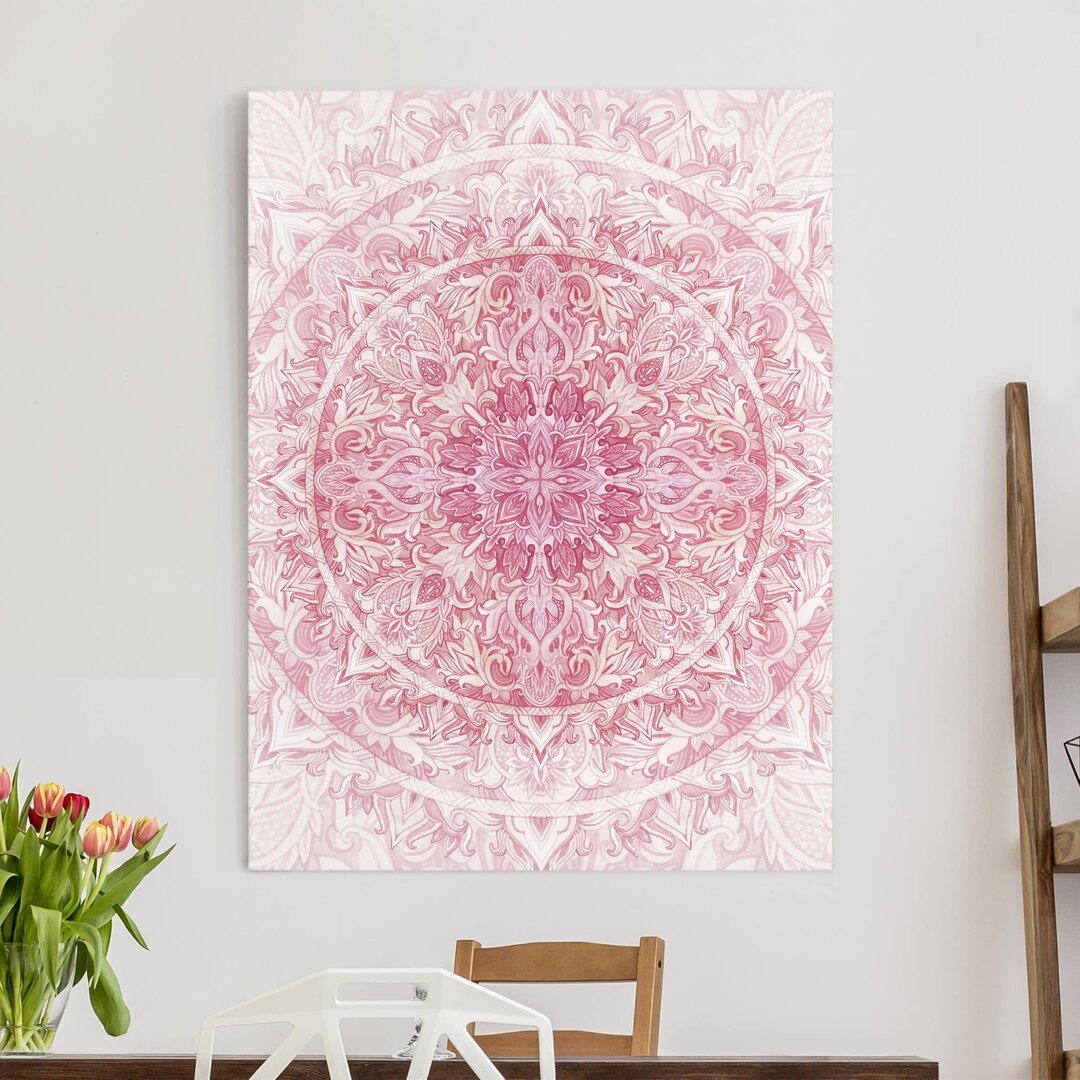 Leinwandbild Mandala Aquarell Sonne in Pink