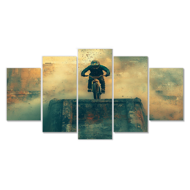 Green Freestyle Bmx Bike Tricks - Cycling Wall Decor Set
