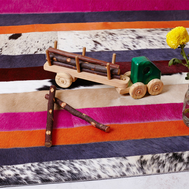Nueva Raya Cowhide Striped Area Rug, Runner 2'7" x 16'4"