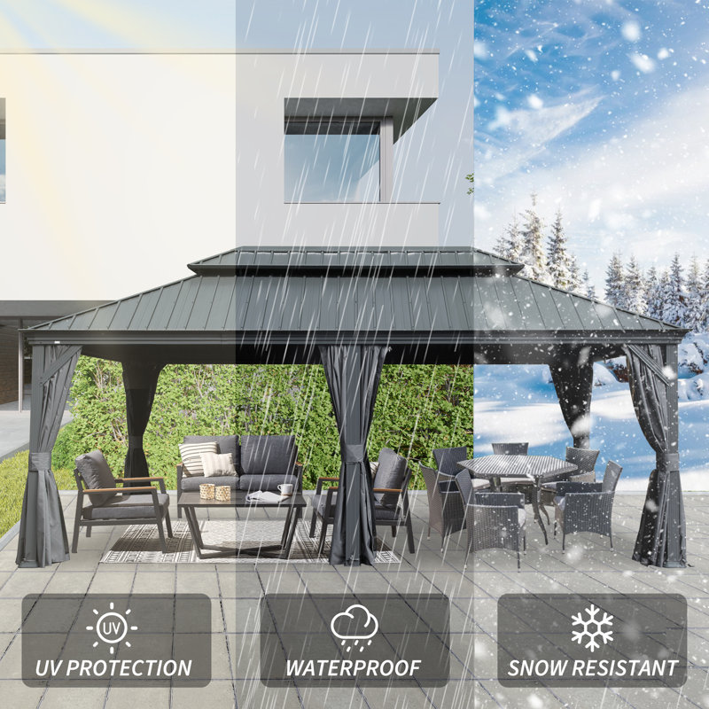 18 Ft. W x 12 Ft. D Galvanized Steel Patio Gazebo with Double Roof, Gray