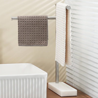 KES 17.3" Hand Towel Holder Stand For Bathroom Countertop With Weighted Marble Base And Adjustable 2 Arms Brushed Steel