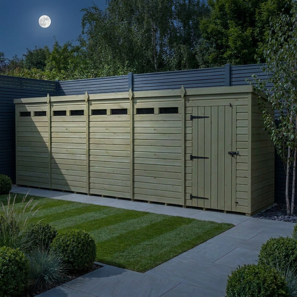 Total Sheds 20ft x 4ft Security Pent Shed - Heavy-Duty Hasp Staple Anti-Tamper - Pressure Treated Timber - UK Manufactured