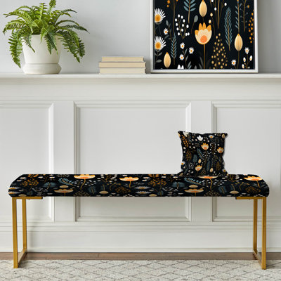 Banc floral rembourré or