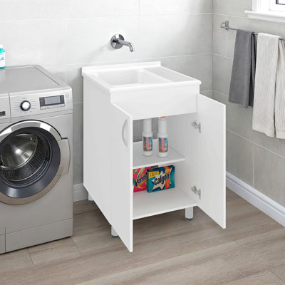 Foster 2 Door Utility Tub and Sink, Freestanding Cabinet with 2 Interior Storager Shelves, Utility Sink for Laundry Rooms or Garage